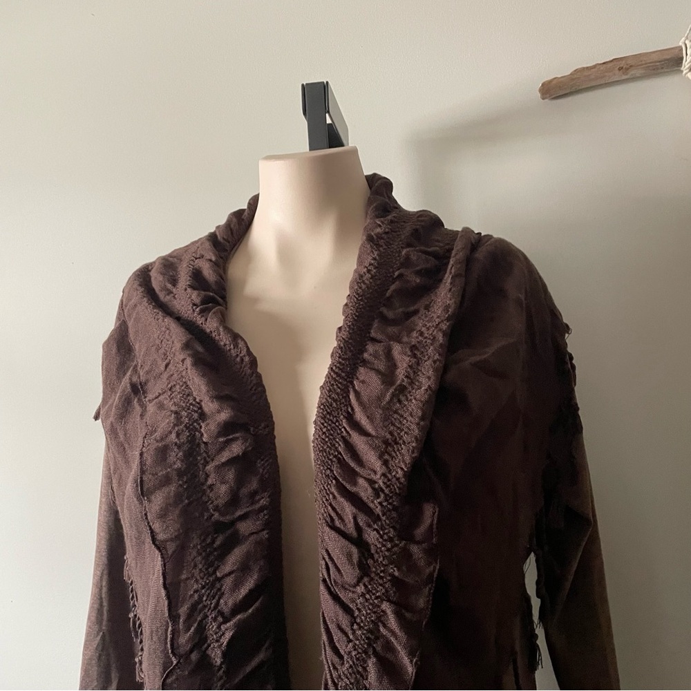Papillon Lagenlook Fringe Trim Ruffled Open Cardigan Scarf Neck Wrap Boho - Picture 3 of 9